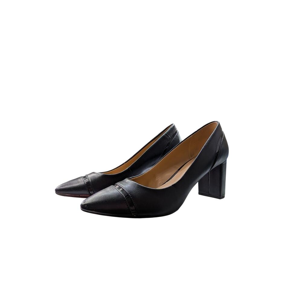 Crown & Ivy Tracy Block Heel Pumps Size 7.5 Black Pointed Toe Work Office Chic
